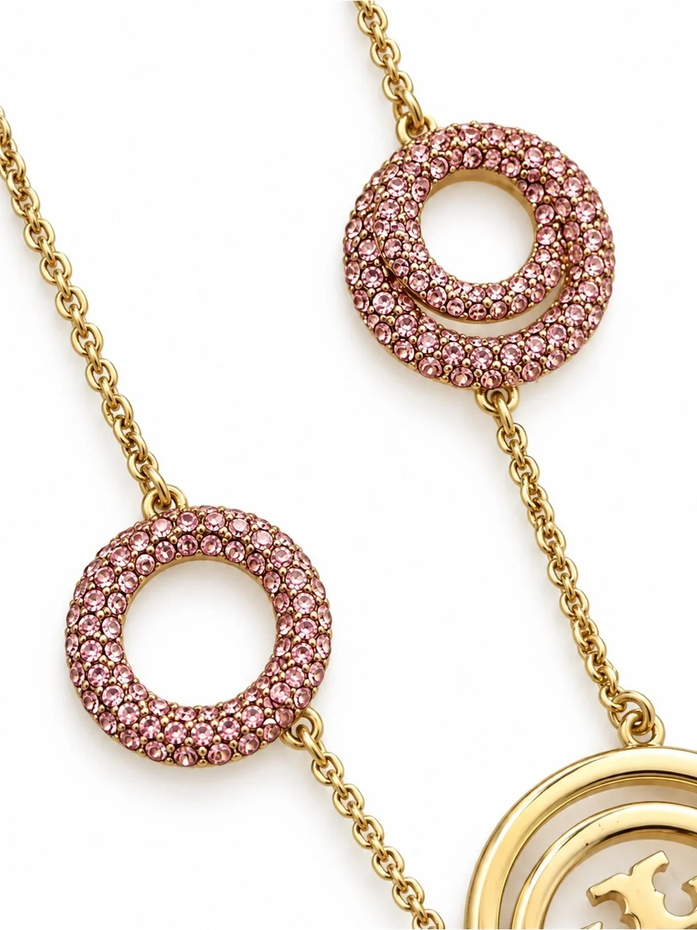 NWOT TORY BURCH MILLER RINGS NECKLACE IN GOLD AND PINK